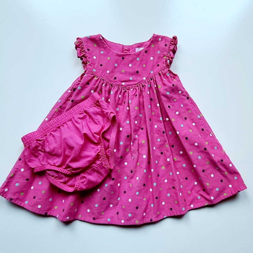 🩷 ~Vintage~ Y2K Carter's Pink Polka-dot Corduroy Dress Baby Girl 6 Months